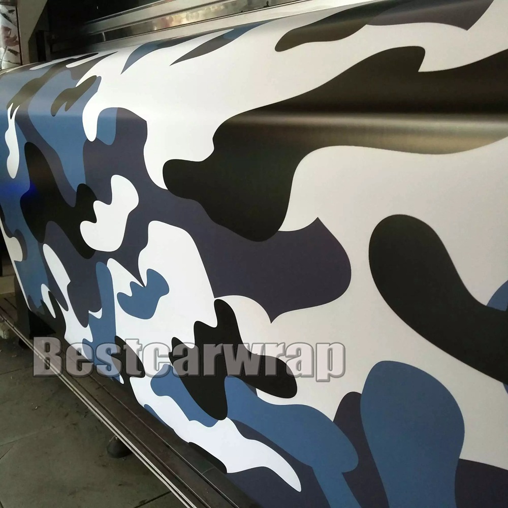 Blue white black large Camo Vinyl Car Wrap Styling With Air Rlease Gloss/ Matt Arctic blue Camouflage coating stickers1.52x 10m/ 20m / 30m