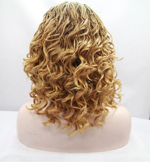 African American Long Synthetic Braid Lace Front Wigs for Women Heat Resistant Brown Curly Micro Braided Wig Hair