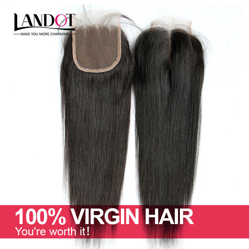 Brazilian Straight Virgin Human Hair Lace Closures Free Middle 3 Part Peruvian Malaysian Indian Cambodian Mongolian Hair Top Closure 4x4Size