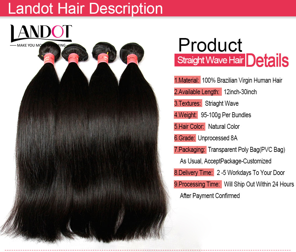 Indian Straight Virgin Hair Weaves With Closure 4pcs/Lot Unprocessed Brazilian Human Hair 3 Bundles With Lace Closures Free/Middle/3 Part