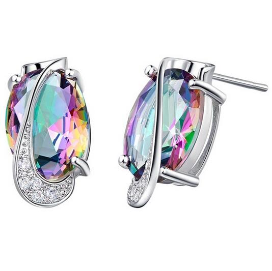 Wedding Jewelry Sets for Brides 925 Sterling Silver Colored Stud Earrings Ring Necklace Bridal Jewelry Set HJIA844