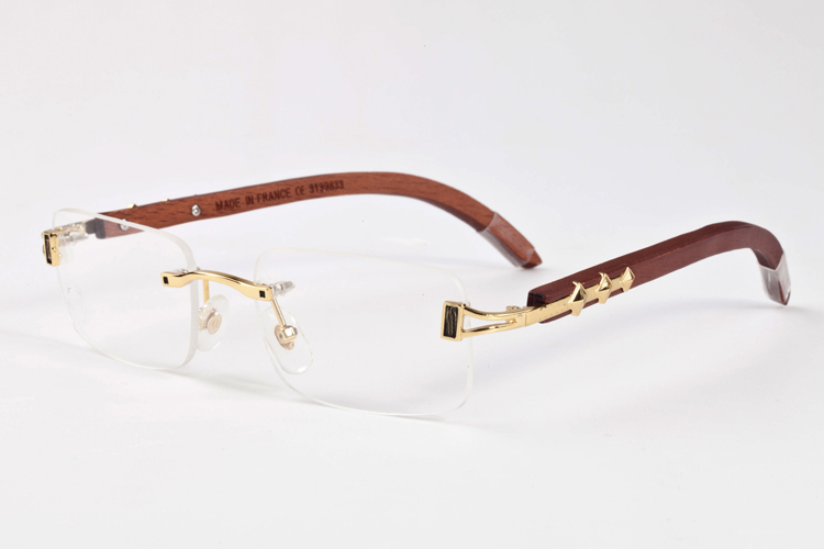 mens rimless sun glasses for women new fashion sport sunglasses pure wood eyeglass stand black red blue brown clear lenses come with boxes