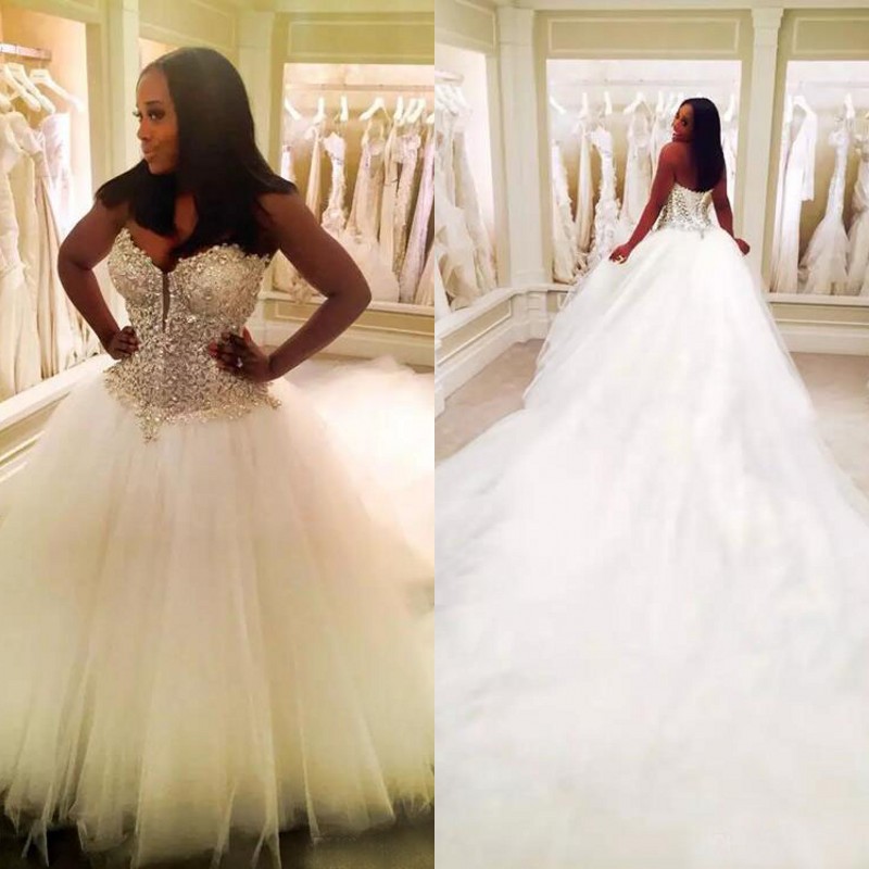 2017 Luxury Crystal Beaded Ball Gown Wedding Dresses African Sweetheart Puffy Cathedral Train Long Bridal Gowns Custom Made EN10198, Champagne
2017 Luxury Crystal Beaded Ball Gown Wedding Dresses African Sweetheart Puffy Cathedral Train Long Bridal Gowns Custom Made EN10198, Champagne