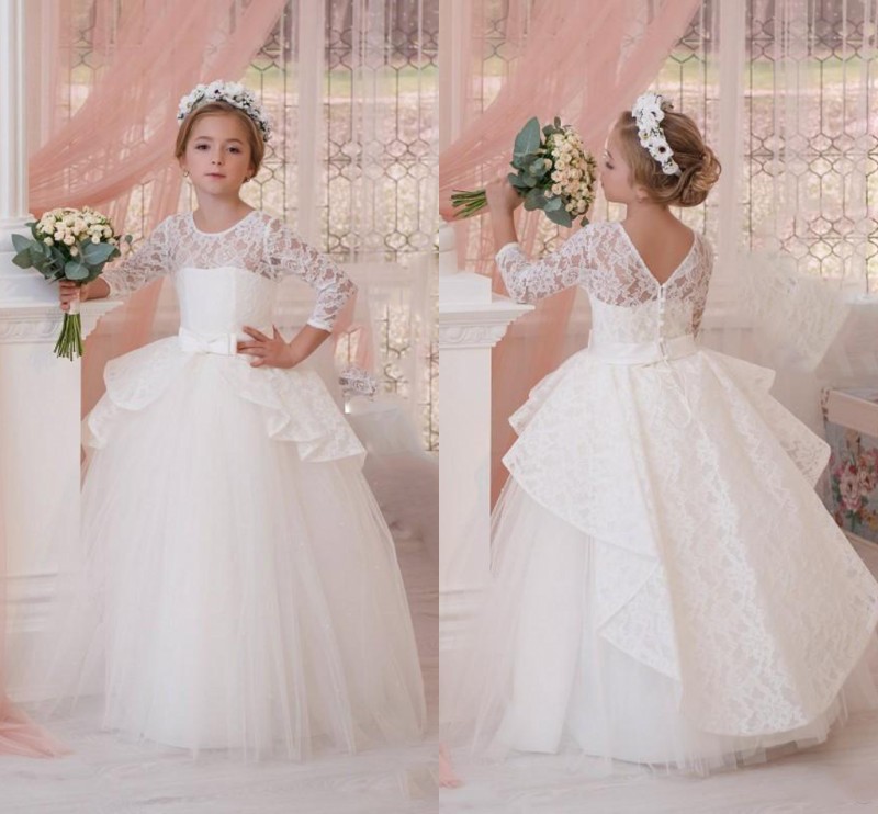 White Ball Gown Mini Wedding Dresses 2017 Lace Long Sleeve Ruched Peplum Flower Girl Dresses Flower Length Children Prom Party Gowns, Silver
White Ball Gown Mini Wedding Dresses 2017 Lace Long Sleeve Ruched Peplum Flower Girl Dresses Flower Length Children Prom Party Gowns, Silver