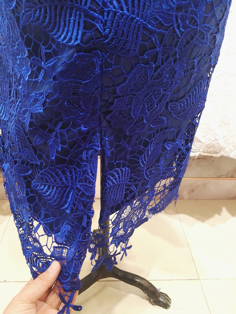 Elegant Royal Blue Lace Mother of the Bride Dresses Tea Length Long Sleeves Party Cocktail Dresses Fall Winter Pale Pink,Green