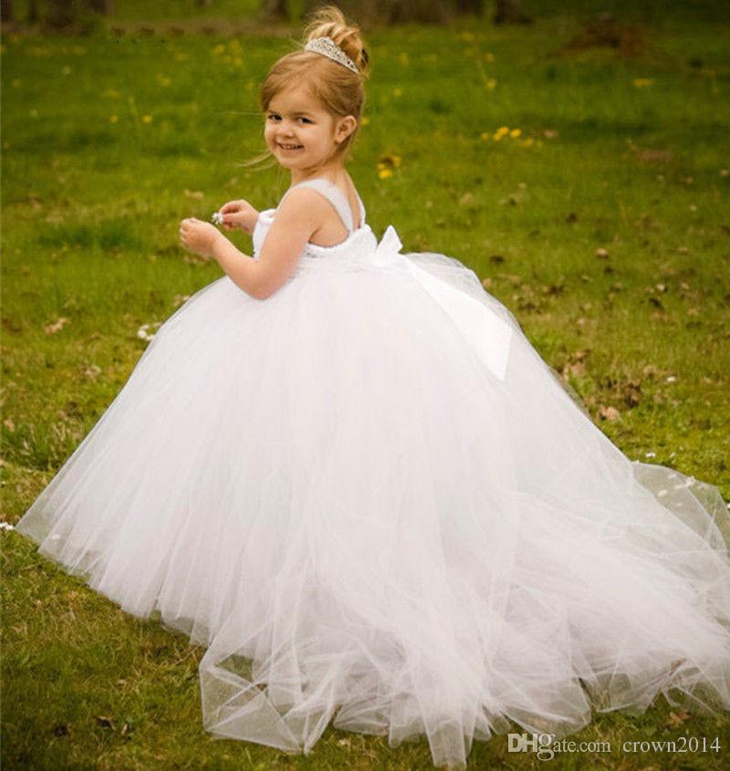 Formal Tulle Baby Princess Flower Girl Dresses for Wedding Party First Communion Dress Long Puffy Toddler Gown Bridesmaid Kid Evening Gowns