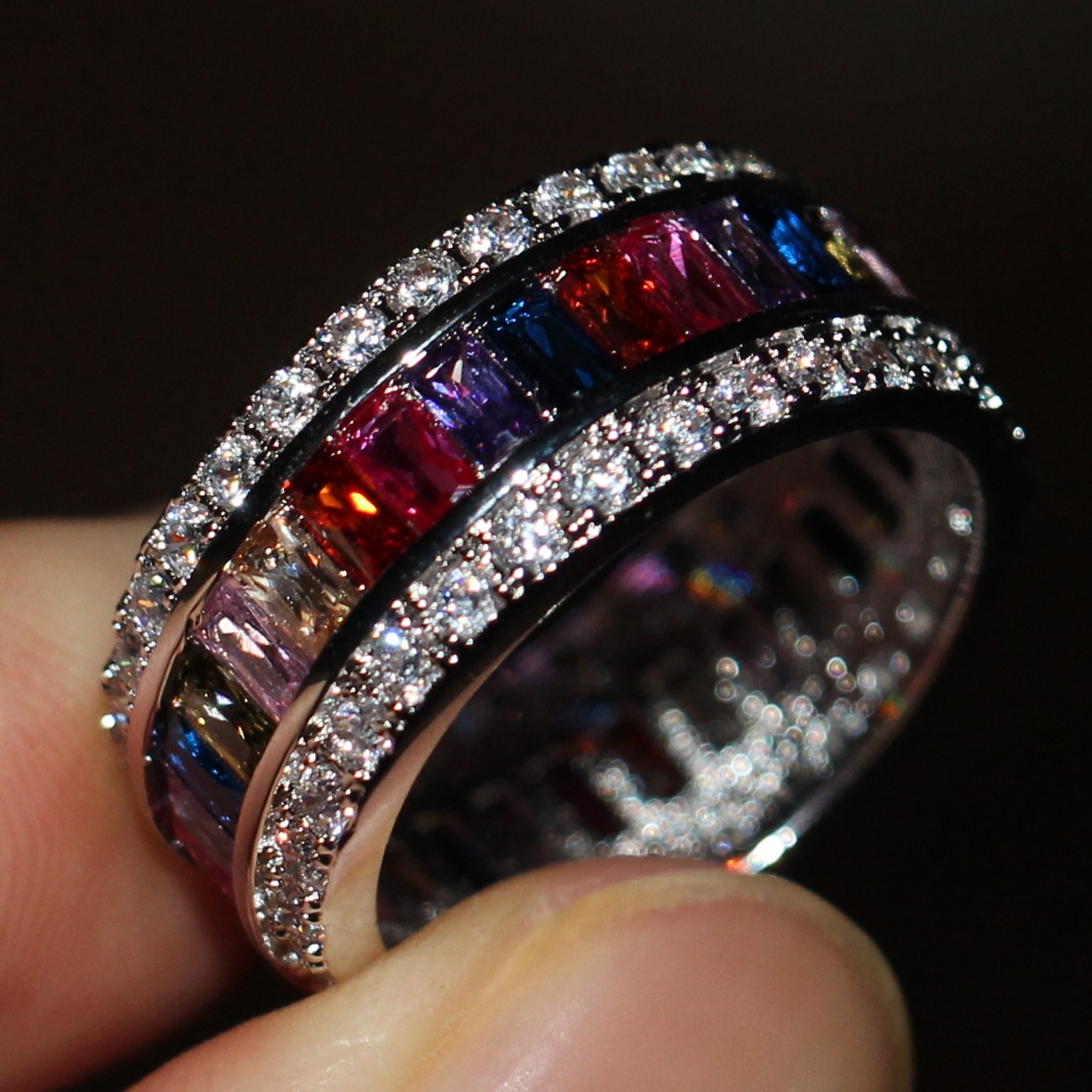 Victoria Wieck Luxury Jewelry Princess 925 Sterling Silver Gemstones Multi Stone Simulated Diamond Wedding Party Finger Band Ring Size 5-11
