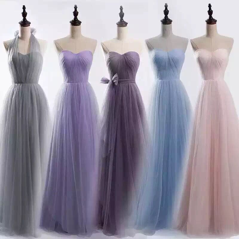 Soft Tulle long Convertible Bridesmaid Dresses Purple 2019 Pleated Wedding Guest Dress Vestido Madrinha Sukienka Wesele