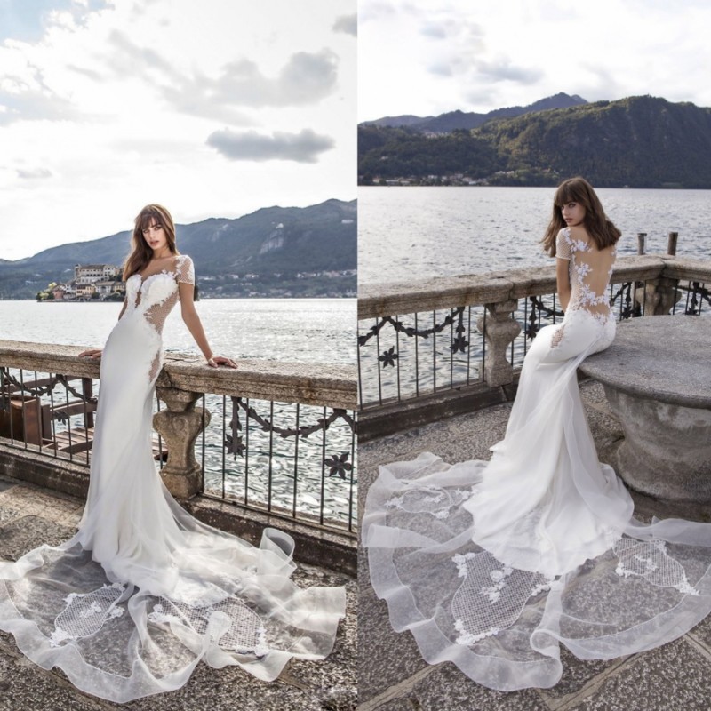 Sexy Mermaid Wedding Dresses Free Shipping Short Sleeves Appliques Bridal Gowns Sweep Length Sheer Neck Illusion Wedding Dress, White
Sexy Mermaid Wedding Dresses Free Shipping Short Sleeves Appliques Bridal Gowns Sweep Length Sheer Neck Illusion Wedding Dress, White