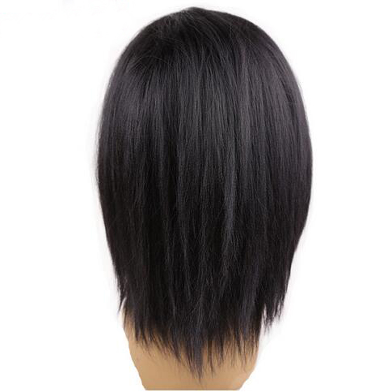 Fashion Wholesale price Natural black Yaki straight Full wigs for black women synthetic hair 12 inch cosplay wig