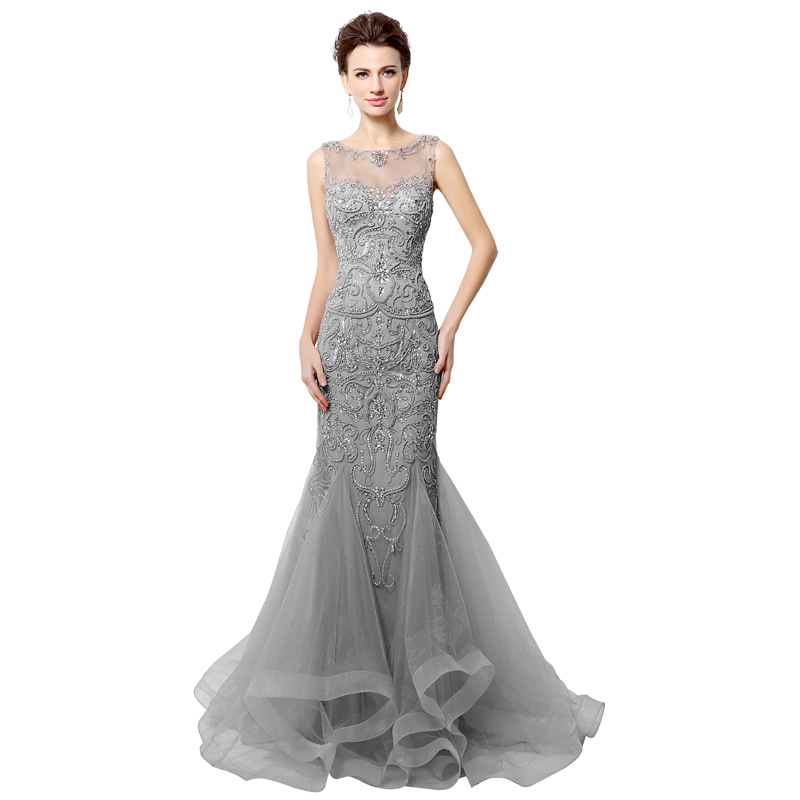Cutom Made Open Back Gray Satin Mermaid Evening Dresses Beading 2019 Real Photo Sheer Neck Women Prom Gowns Long robe de soiree LX006
Cutom Made Open Back Gray Satin Mermaid Evening Dresses Beading 2019 Real Photo Sheer Neck Women Prom Gowns Long robe de soiree LX006