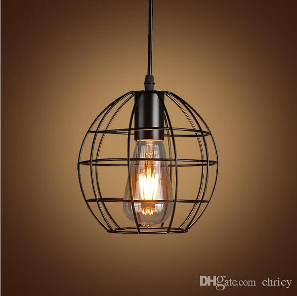 Vintage Iron Pendant Light Cage Hanging Lamp Retro E27 Pyramid Lighting for Restaurant Coffee Bar Living Room