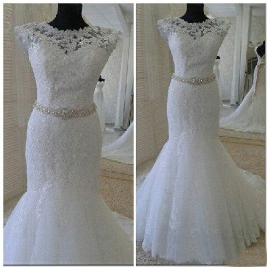 Cap Sleeves Sequins Beaded Sash Formal Bridal Gowns Court Train Crew Neck Backless Elegant Real Images Lace Mermaid Wedding Dresses, White
Cap Sleeves Sequins Beaded Sash Formal Bridal Gowns Court Train Crew Neck Backless Elegant Real Images Lace Mermaid Wedding Dresses, White
