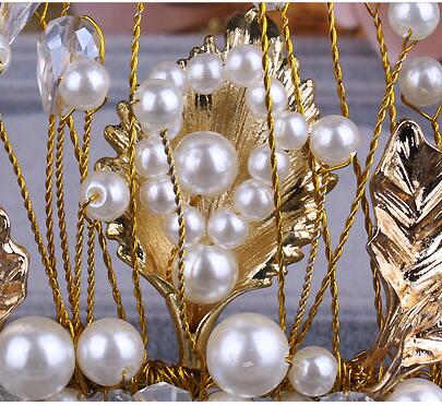 Gold Vintage Bridal Jewelry Headpiece Pearl Hair Accessories Crystal Hair Band headbands Bridal Crown Tiara Wedding Jewelry HT121