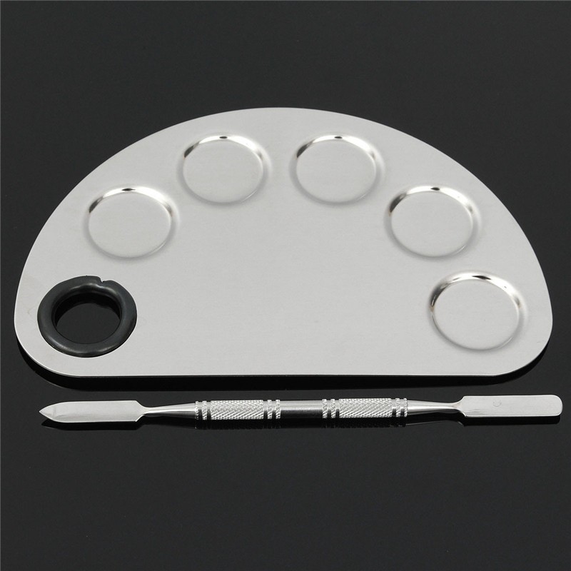Wholesale-Makeup Artist Palette Cosmetic Stainless Steel Mixing Spatula Palette Makeup Tool Kit Five-hole Shape Pro High Quality Set