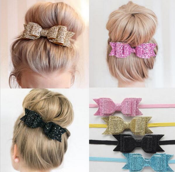 2021 New Baby Headband Girls Bling Hair Band Sequined Double Over-size Bow Knot Headwear