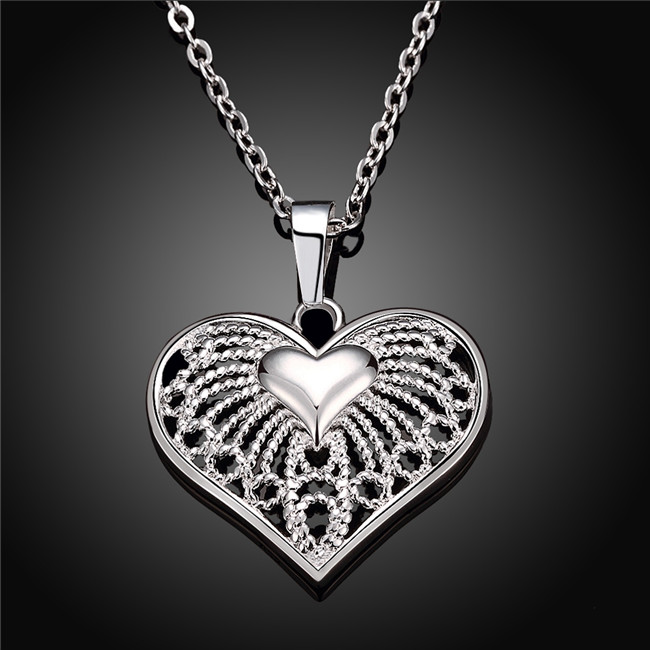 Brand new women's heart shape hollow Pendant Necklace sterling silver plate necklace ,hot sale fashion 925 silver necklace christmas gift