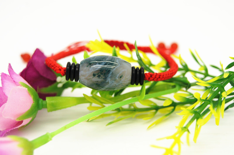 Pure hand-woven red snake knot + coconut shell natural aquatic agate, (drum type) charm bracelet