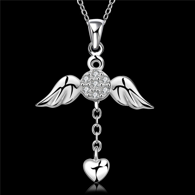 Brand new Angel wings Pendant Necklace white gemstone sterling silver plate necklace STSN674,fashion 925 silver necklace factory direct sale
