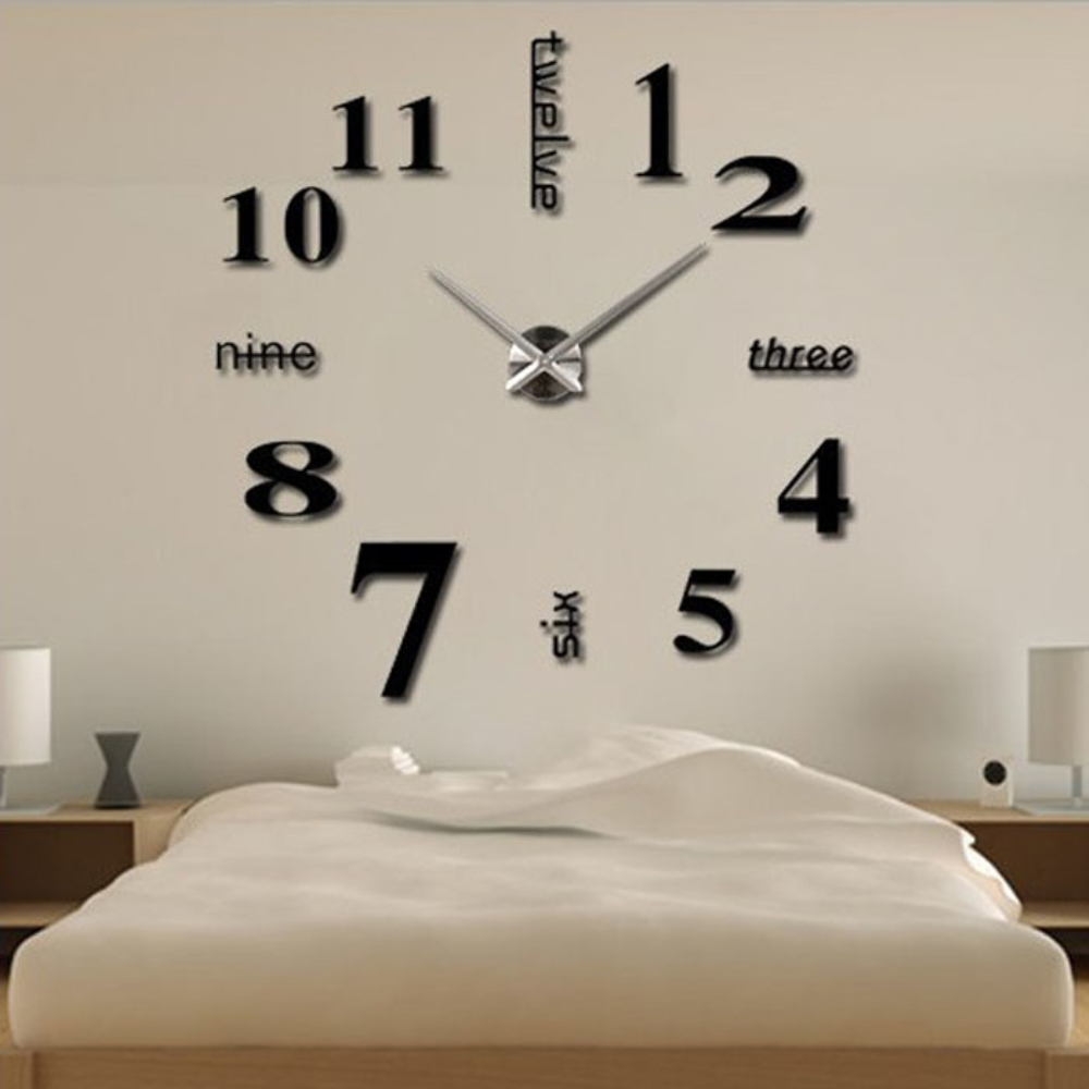 Wholesale- Happy home Living Room Bedroom Home Docerate Wall Clock Modern DIY Large Wall Clock 3D Mirror Surface Sticker Home Office Decor