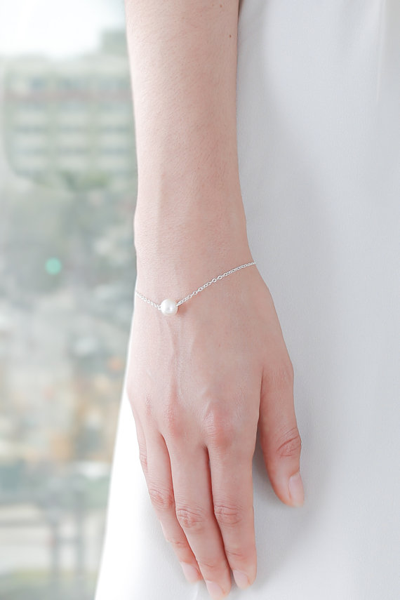 10PCS- B045 Simple Whiet or Ivory Pearls Bracelet Cute Circle Round Pearl Bracelets with Gold Silver Chain for Women Wedding Party