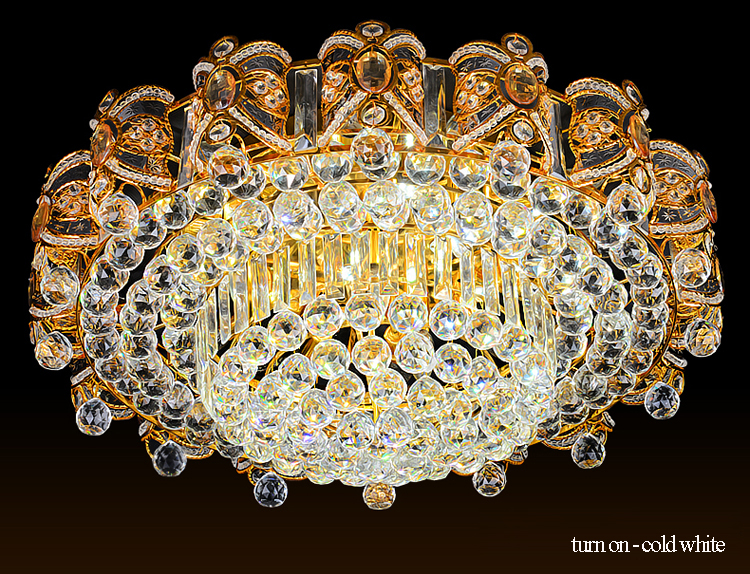 LED Crystal Ceiling Chandeliers Lights Fixture Modern Golden Ceiling Lamps Surface Mounted Luminaire 3 White Light Color Changeable with Dimmable Cont