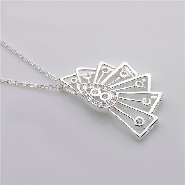 Best gift fan shape Pendant Necklace white gemstone sterling silver necklace STSN501,fashion 925 silver necklace factory direct sale