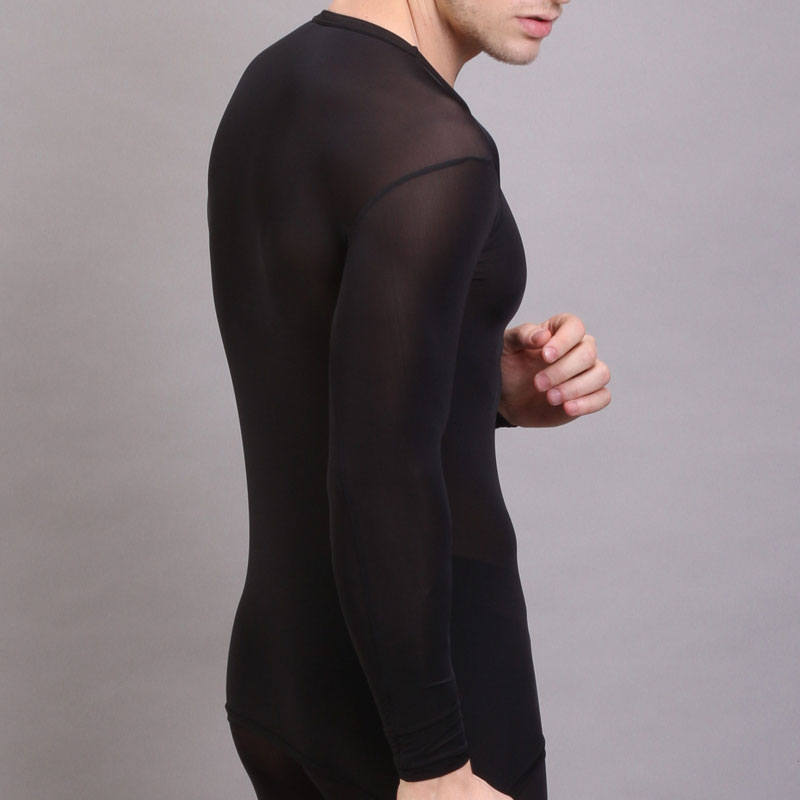 Wholesale-Mens Sexy Transparent Undershirt Exotic smooth Sheer Underwear tops Long Sleeves Fitness Gym Sports T Shirt