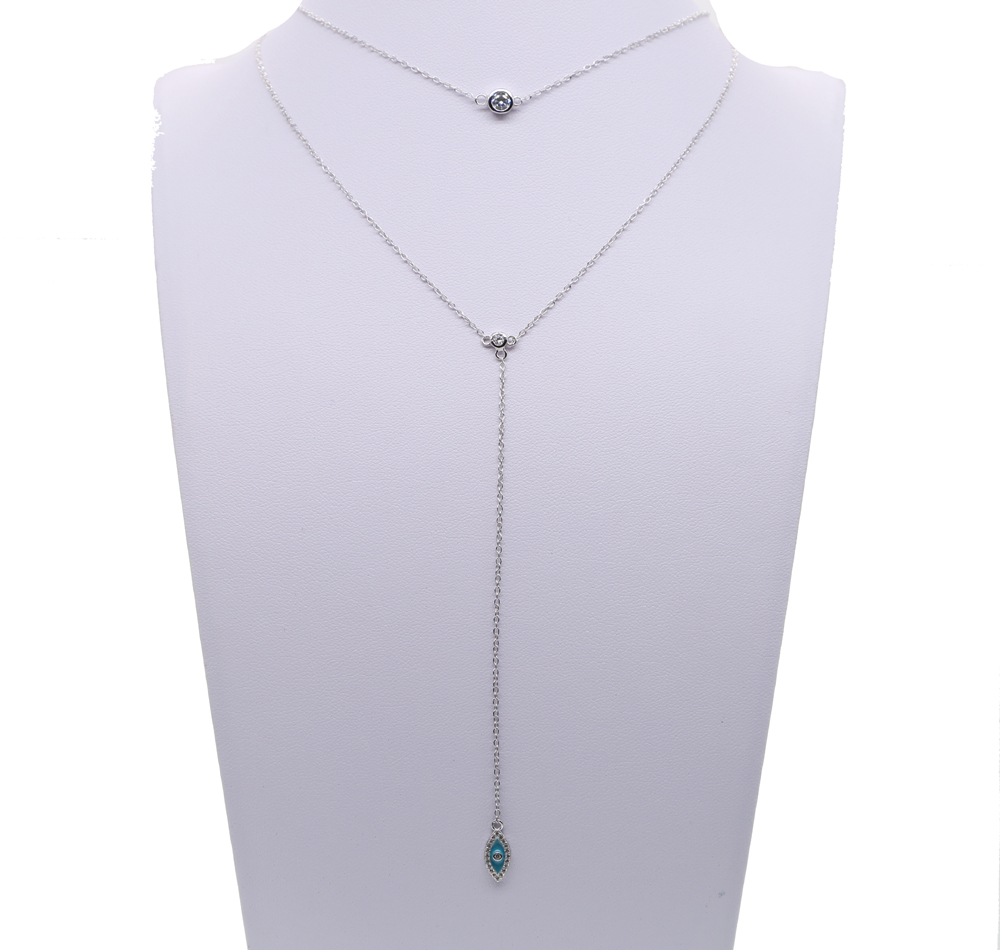 factory fine 925 sterling silver rose gold color rhodium Bling sparking cz evil eye lariat choker double layer delicate sexy women necklace