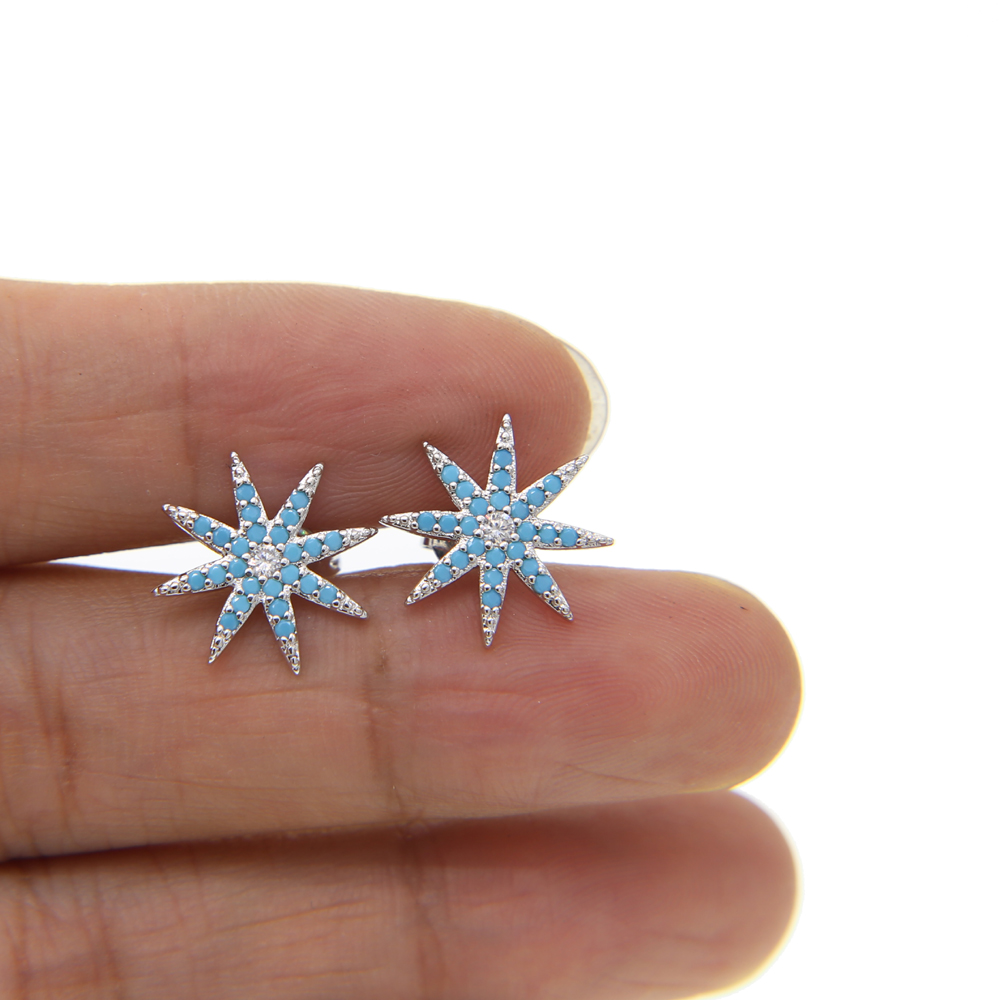 new arrive fashion jewelry mciro pave turquoise star north star studs rose gold silver stud earring