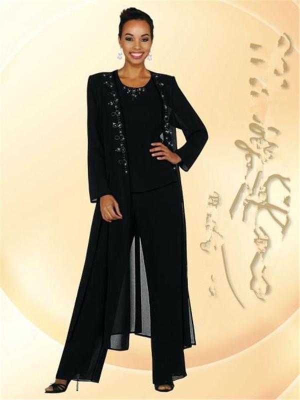 Newest Balck Beads Mother Of the Bride Groom Pants Suits With Long Sleeves Jacket Fashion Summer Custom Vintage Evening Mother Gowns EN90510