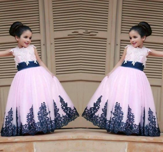 2019 Yellow and Royal Blue Lace Little Flower Girls' Dresses Bridal Party Cinderella Princess Style Ball Gowns For Weddings Kids Sale Cheap
