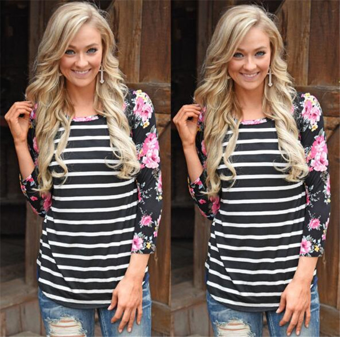 60pcs Sexy 3/4 Sleeve Crewneck Shirt Boho Ladies Casual Rose Blouse Girls Loose Spliced Floral Striped Print T-shirt Tops M120, As picture show
60pcs Sexy 3/4 Sleeve Crewneck Shirt Boho Ladies Casual Rose Blouse Girls Loose Spliced Floral Striped Print T-shirt Tops M120, As picture show