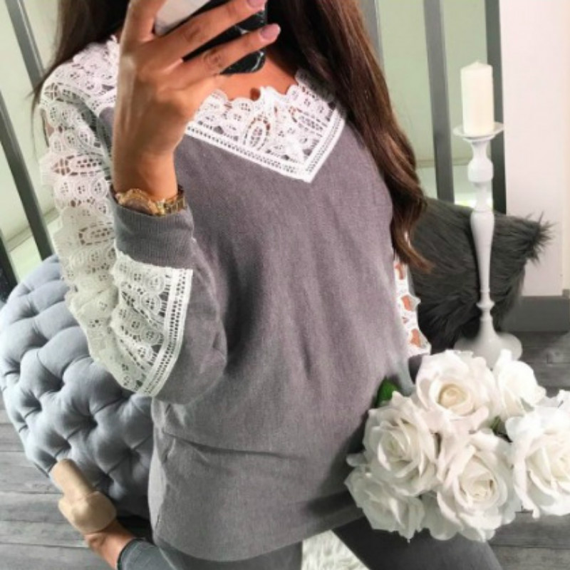 Women Casual Long Sleeve New Lace Blouses 2017 Autumn Winter Elegant Blusa Crochet Hollow Out Solid Shirts Tops Plus Size GV1028 q171122
