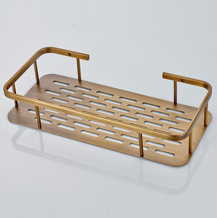 Home Organizer Kitchen Bath Shower Shelf Storage Basket Holder Wall Mounted Brass Antique Finishes Bathroom Hardware2573318