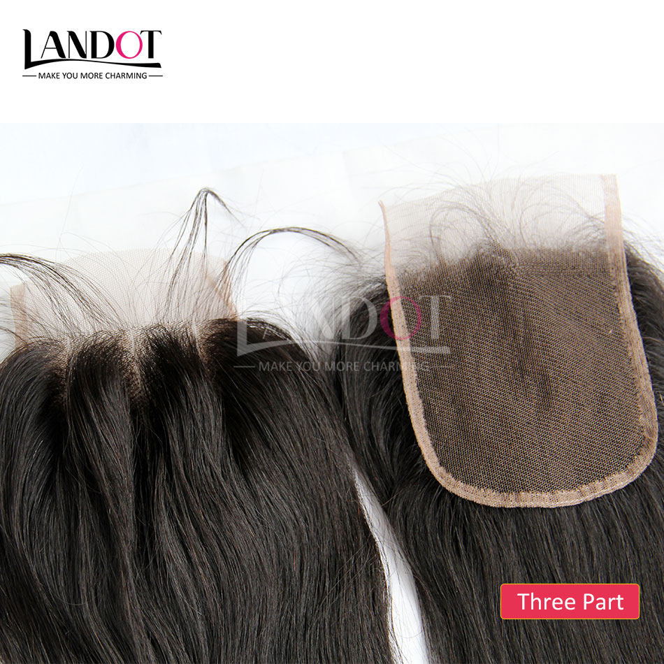 Indian Straight Virgin Hair Lace Closure Free Middle 3 Way Part Human Hair Closure Silky Straight Remy Hair Closures 4x4" Size Natural Black