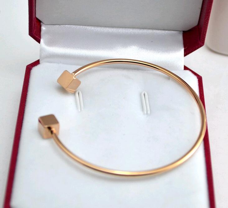 18K Rose Gold Plated Cubic Cuff Bangle Bracelets 316 Titanium Steel Blanks Vacuum Korean Style Bangles for Women Fashion Jewelry