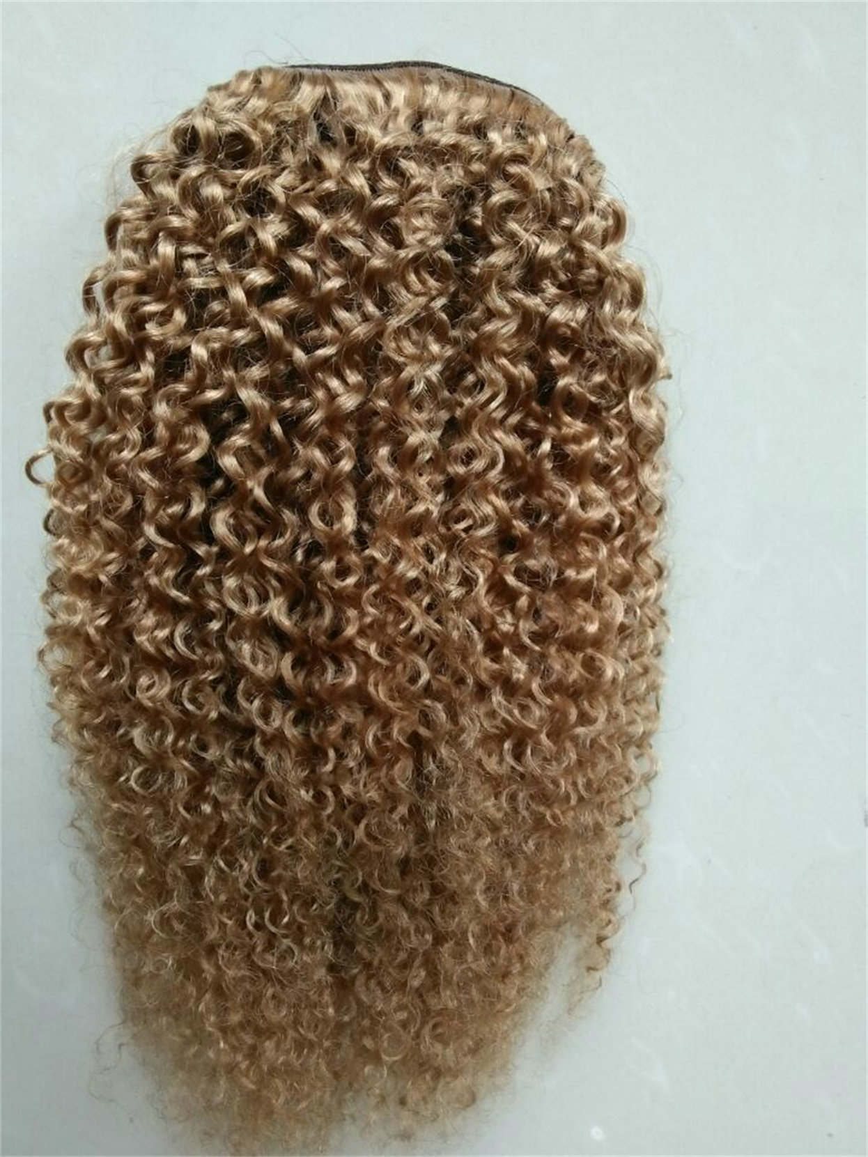Beyonce blonde ponytail hairstyle kinky curly short high strawberry blond virgin hair pony tail hairpiece with drawstring clip in 120g 140g color #27 