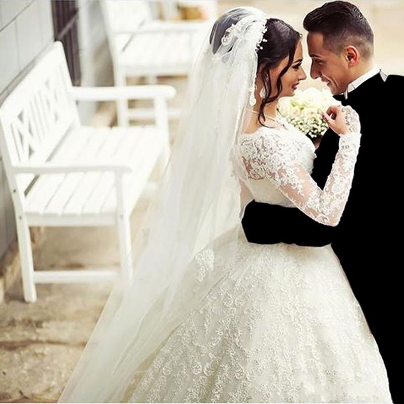 Vintage Lace Ball Gown Wedding Dress Long Sleeve Applique Court Train Sheer Bridal Gowns Arabic Women Dresses Plus Size