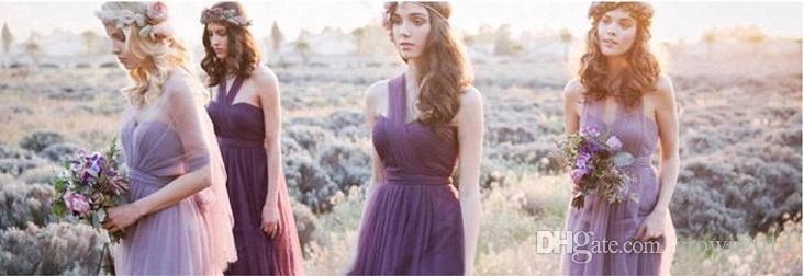 2023 Purple Tulle Convertible Bridesmaid Dress Sweetheart Backless Evening Dresses Plus Size Formal Wedding Guest Dresses