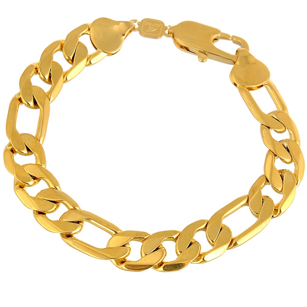 Thick Figaro Bracelet 18k Yellow Gold Filled Bracelet For Women Men 22cm Long