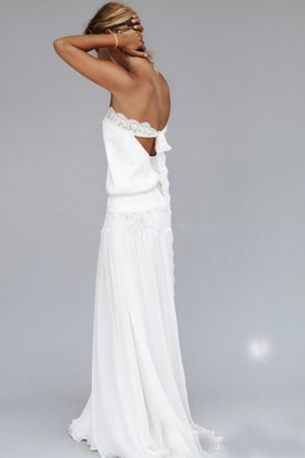 elegant white sexy beach wedding dresses strapless backless lace ribbon wedding party bridal gowns qc145