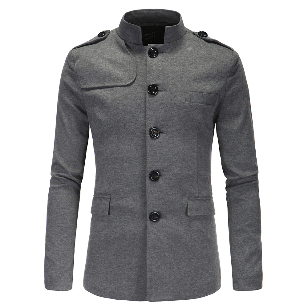 New Arrivals Winter Men Casual Stand Collar Chinese Tunic Suit Blazer Jackets Black Single Breasted Slim Jacket and Coat M-2XL