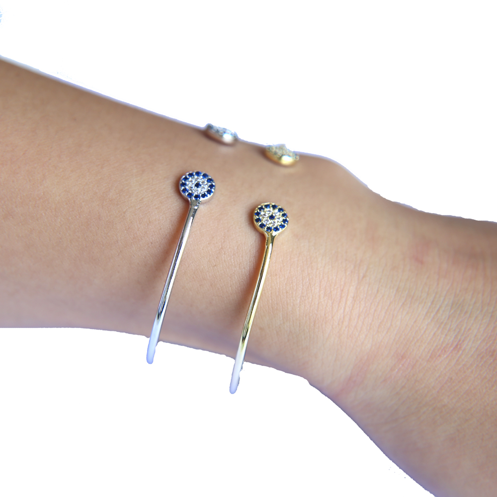open adjust 5860mm silver gold evil eye jewelry micro pave cz disco charm open turkish evil eye bangle fow women