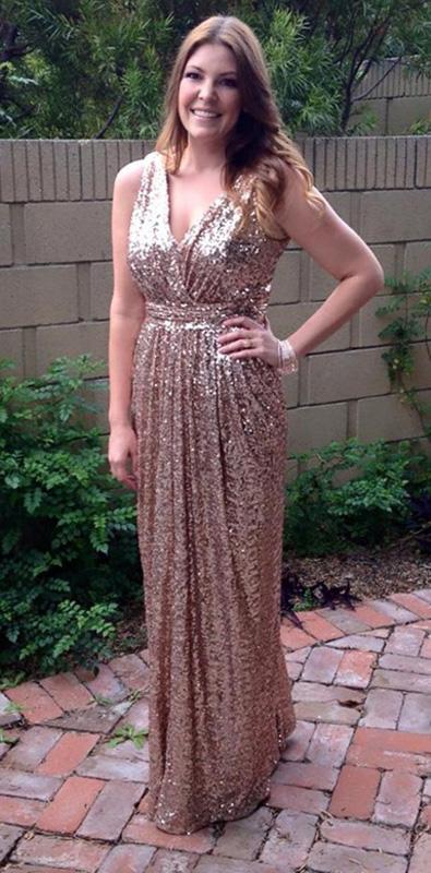 2022 Bling Rose Gold Sequins Bridesmaid Dresses Plus Size Sexy V neck A Line Wedding Party Dress Pageant Formal Bridesmaids Gowns Custom