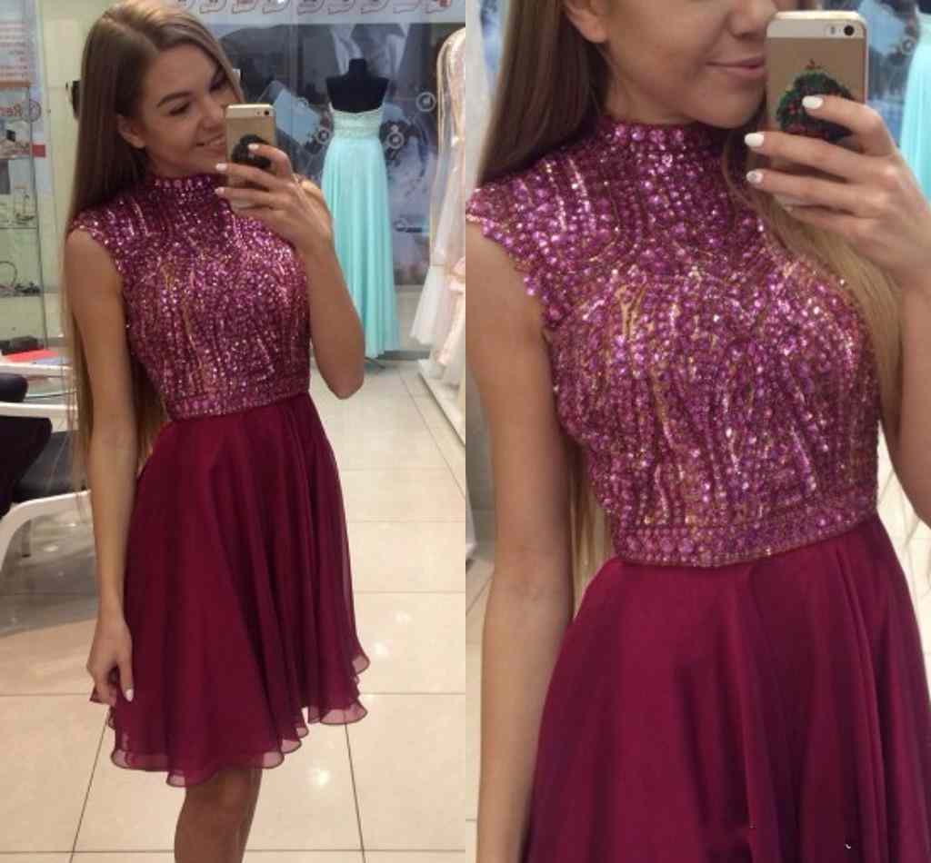 New Short Homecoming Dresses High Neck Cap Sleeves Crystal Beaded Burgundy Chiffon Party Graduation Dresses Plus Size Cocktail Gowns, Purple
New Short Homecoming Dresses High Neck Cap Sleeves Crystal Beaded Burgundy Chiffon Party Graduation Dresses Plus Size Cocktail Gowns, Purple