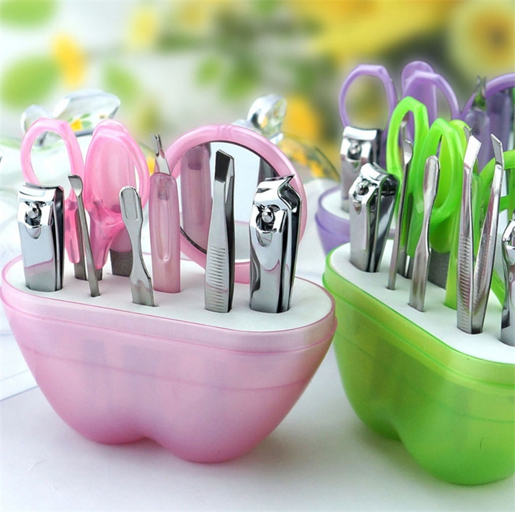 Wholesale-9pcs Apple Makeup Manicure Set & Kit Nail Scissors Nail File Cuticle Pushers Eyebrow Scissors Ear Pick, Nail Tools 2916-2