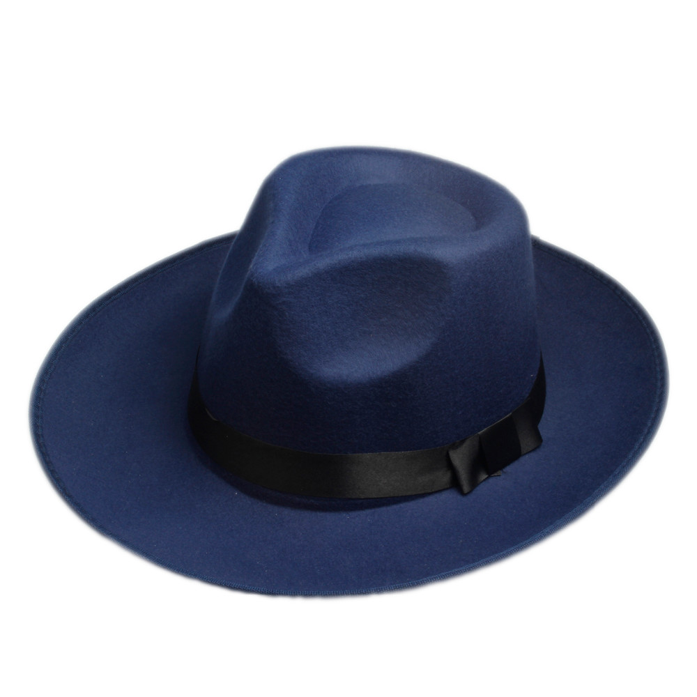 Wholesale-Unisex Men Women felt fedora hat Cappelli Jazz Felt Floppy Ribbon Band Wide Brim Panama Hat elegant gorras hombre Gangster Cap 7