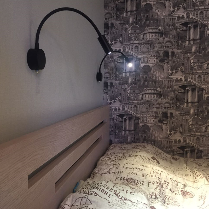 Hardwired Topoch Wall Light Fittings LED Bed Reading Lamp with On-Off Switch 3 Watt Narrow Beam Flexible Neck Headboard Mount Sconce Built-in Driver f