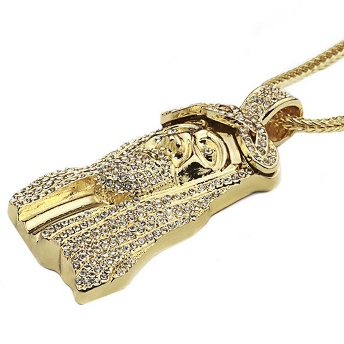 2024 New Iced Out JESUS Face Pendants with 32" Franco Rope Chain HipHop Style Necklace Gold silver Plating Hip hop jewelry Necklace
